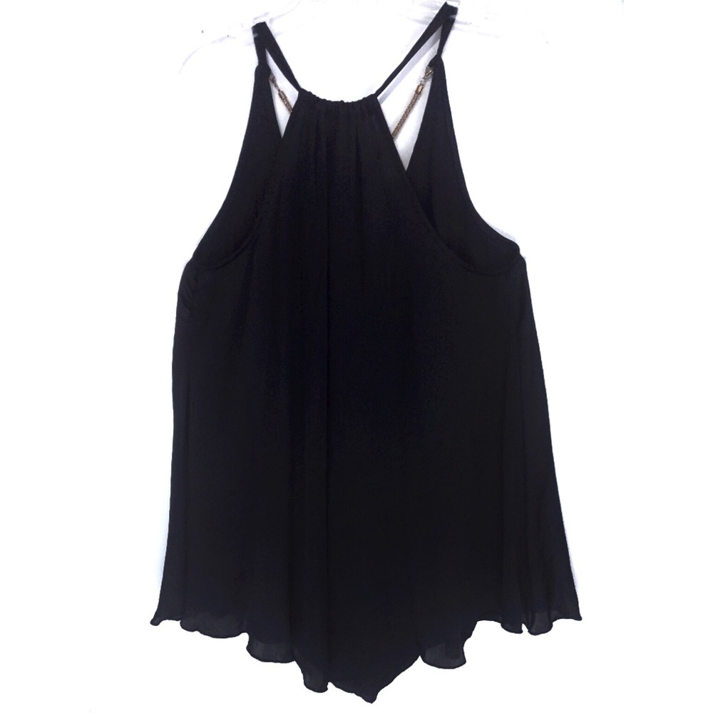 NEW Black Satin Spaghetti Strap Top+Gold Necklace - Picture 3 of 8